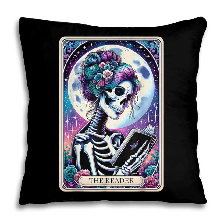 The Reader Tarot Card Reading Skeleton Skull Book Lover Pillowcase