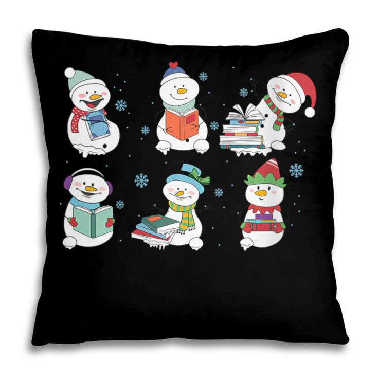 Reading Snowman Christmas Book Lovers Bookworm Librarian Pillowcase