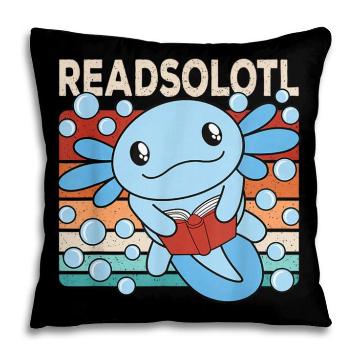 Readsolotl Blue Kawaii Axolotl Book Lover Reading Retro Pillowcase