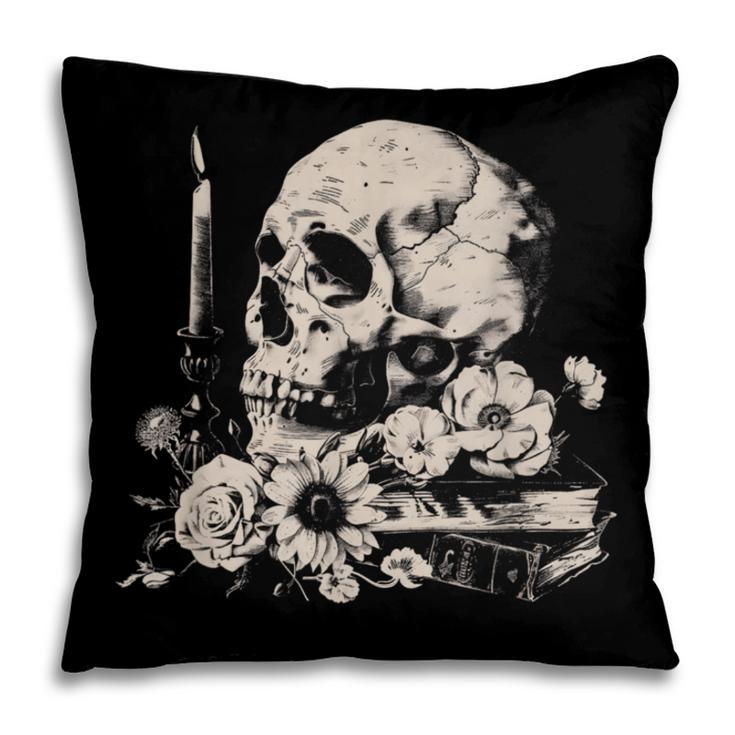Skull Books Flowers Goth Reader Grunge Dark Alt Aesthetic Pillowcase
