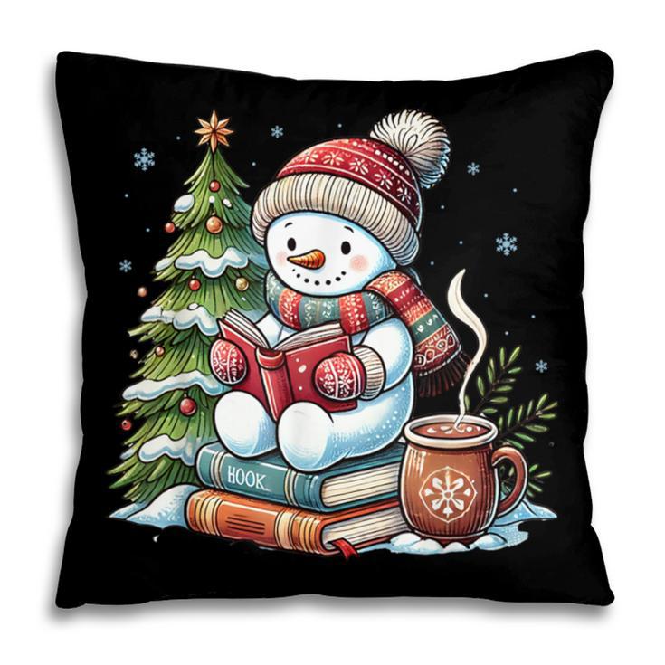 Snowman Reading Book Lovers Christmas Librarian Bookworm Pillowcase