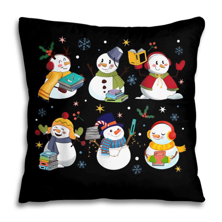 Snowman Reading Books Teacher Christmas Librarian Bookworm Pillowcase