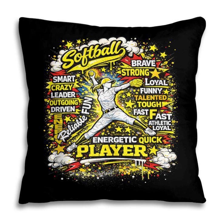 Softball Pitcher Best Traits Brave Retro Pop Comic Book Art Pillowcase Softball Pitcher Best Traits Brave Retro Pop Comic Book Art Pillowcase