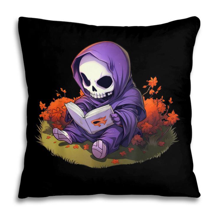 Spooky Grim Reaper Reading A Book Cute Creepy Halloween Pillowcase