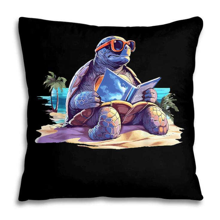 Turtle Wearing Sunglasses Reading A Book On The Beach Summer Pillowcase