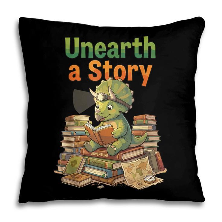 Unearth a Story Triceratops Dinosaur Reading Books Cute Dino Pillowcase Unearth a Story Triceratops Dinosaur Reading Books Cute Dino Pillowcase