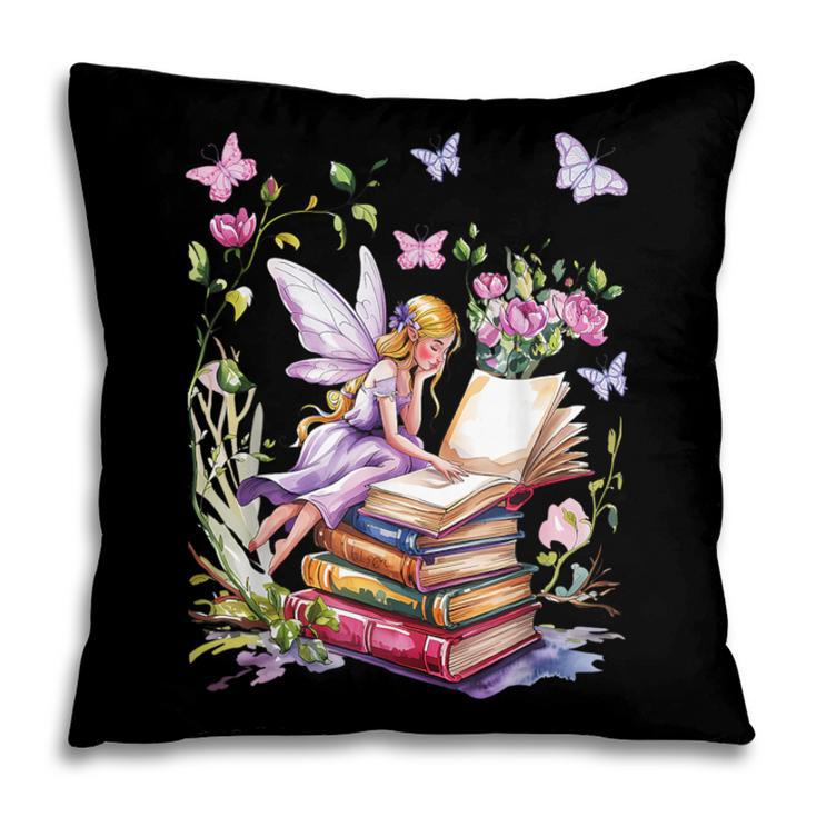 Watercolor Butterfly Fairy Read Book Library Fantasy Novel Pillowcase