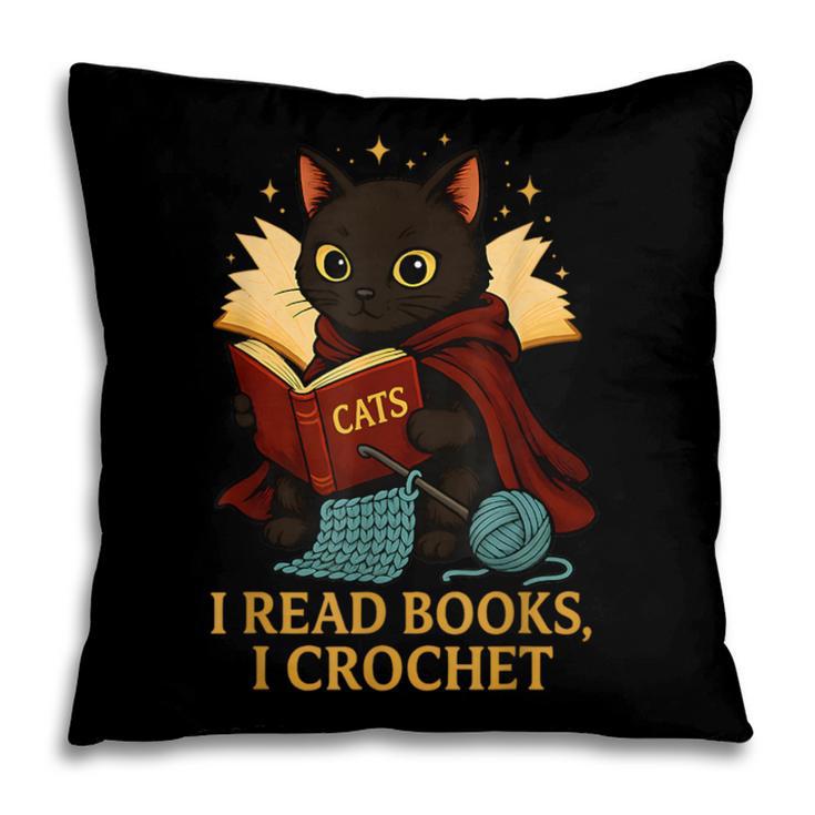 Wizard Cat Reading a Book While Crocheting Pillowcase