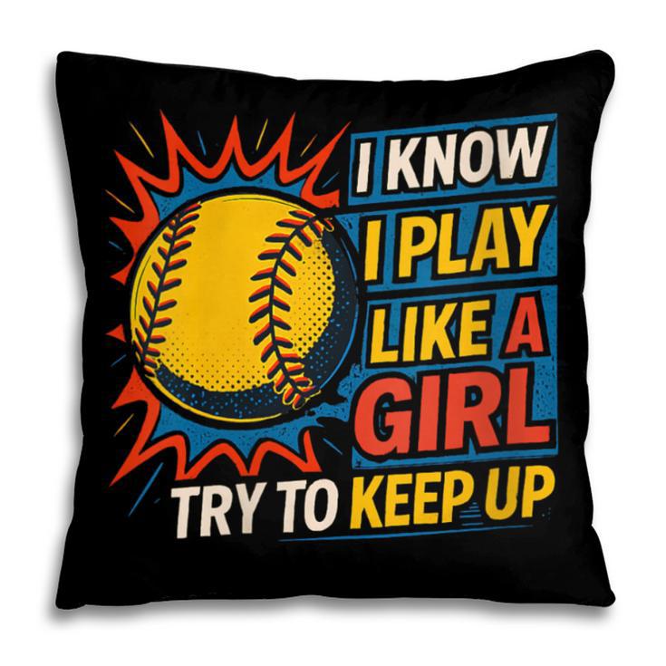 Women's Girls Softball Play Like A Girl Comic Book Pop Art Pillowcase Women's Girls Softball Play Like A Girl Comic Book Pop Art Pillowcase