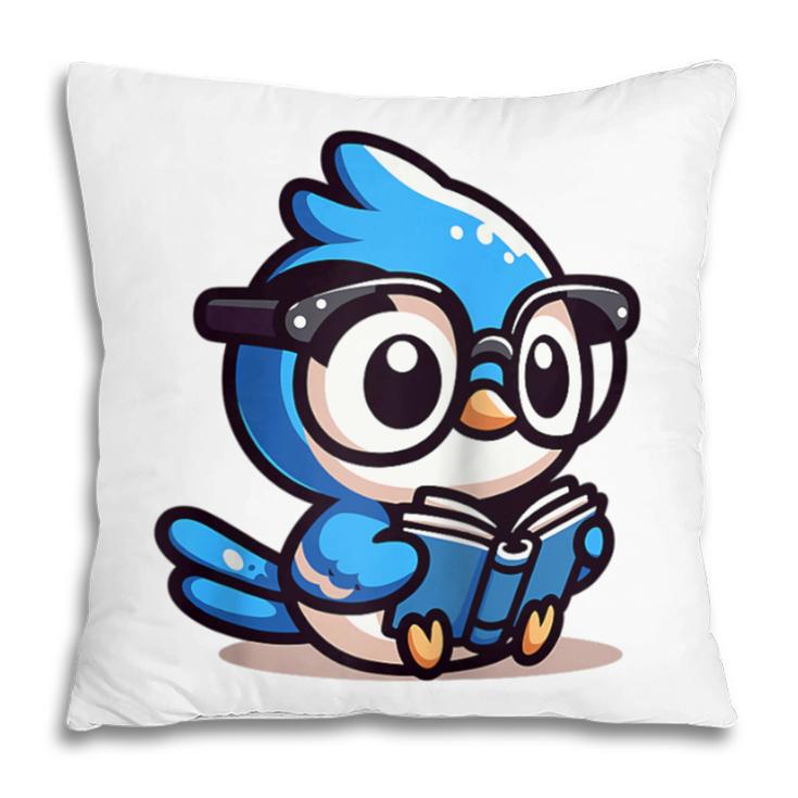 Adorable Book Lover Blue Jay With Reading Glasses Cute Raglan Baseball Tee Pillowcase