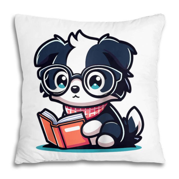 Adorable Book Lover Border Collie With Reading Glasses Cute Raglan Baseball Tee Pillowcase