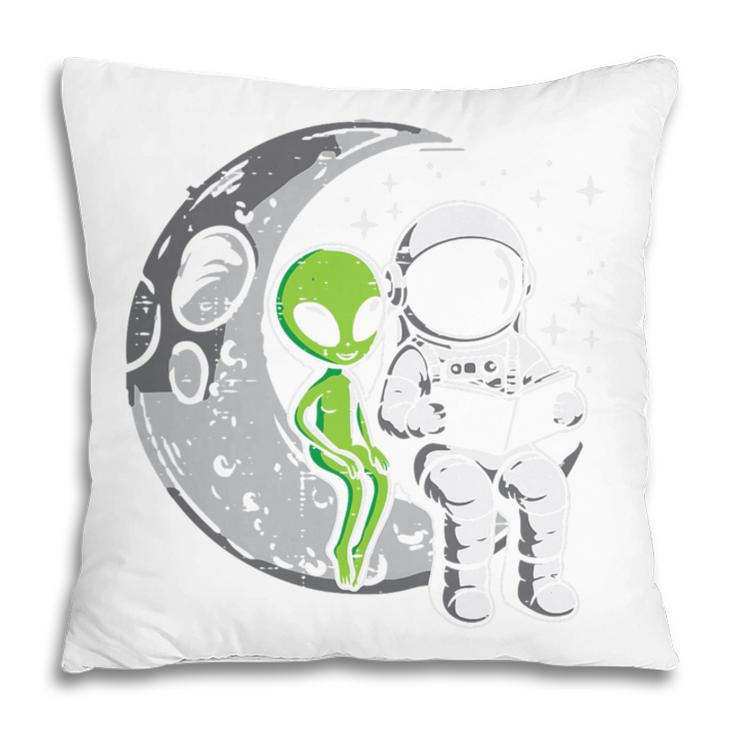 Astronaut Reading Book To Alien Moon Space Women Kids Men Premium Tri-Blend Pillowcase