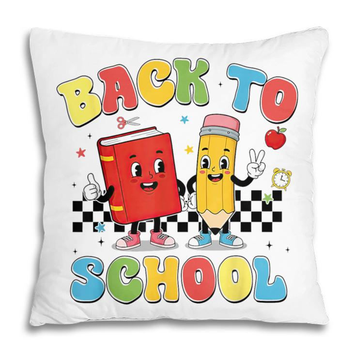 Back To School Checkered Book Pencil Groovy Teacher Student Pillowcase