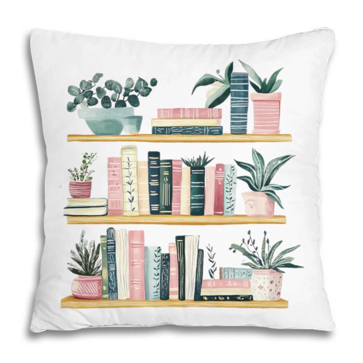Bookshelves With Books & Plants Premium Pillowcase