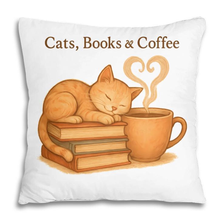 Cats Books And Coffee Heart Cozy Cat Lover Bookworm Readers Pillowcase