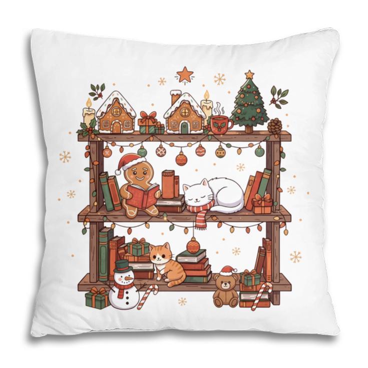 Christmas Cats Bookshelf Gingerbread Pillowcase