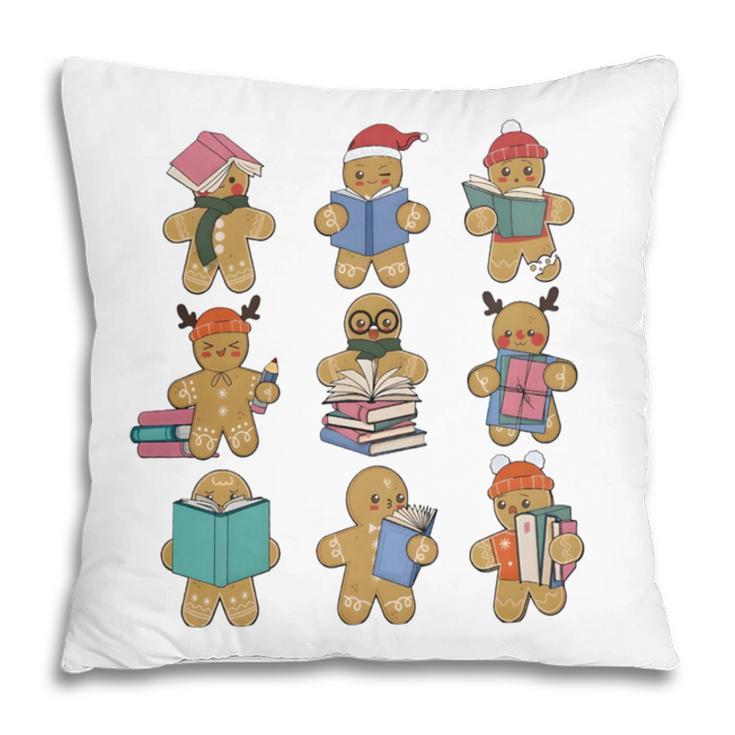 Christmas Library Gingerbread Man Books Lover Bookworm Pillowcase