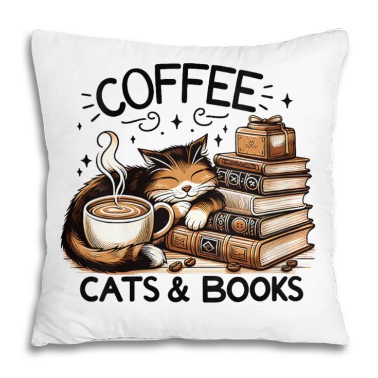 Cute Coffee Cats Books Lover Idea Women Men Kids Pillowcase