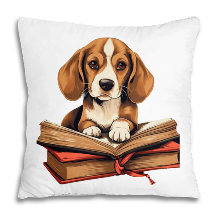 Cute Dog Beagle Reading Book Pillowcase