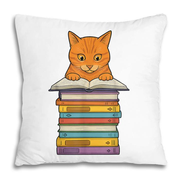 Cute Orange Tabby Cat Reading On Pile Of Books Pillowcase