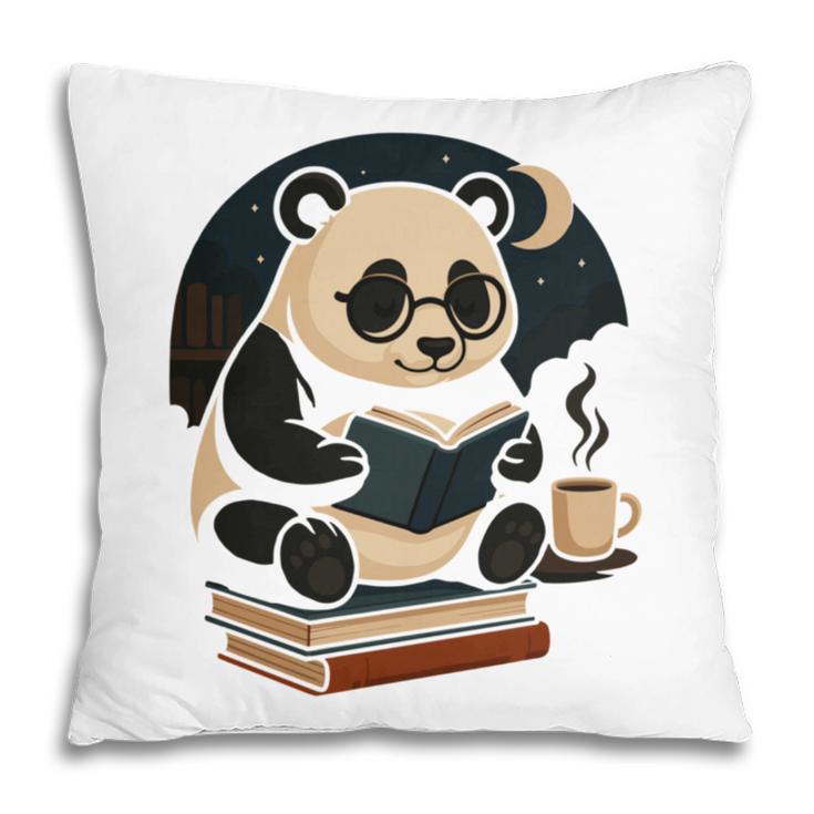 Cute Panda Reading Book Under Moon Bookworm Coffee Lover Pillowcase