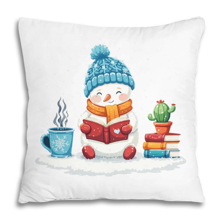 Cute Winter Cozy Snowman Reading Book Lovers Xmas Snowman Pillowcase
