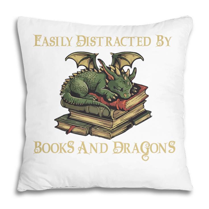 Easily Distracted By Books And Dragons Graphic Premium Pillowcase