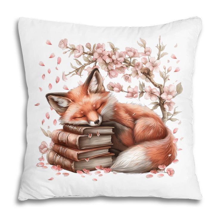 Fox And Book Lover Graphic For Women And Spring Pink Flower Pillowcase Fox And Book Lover Graphic For Women And Spring Pink Flower Pillowcase