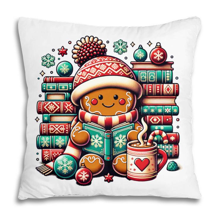 Gingerbread Reading Book Lovers Christmas Bookworm Librarian Premium Pillowcase