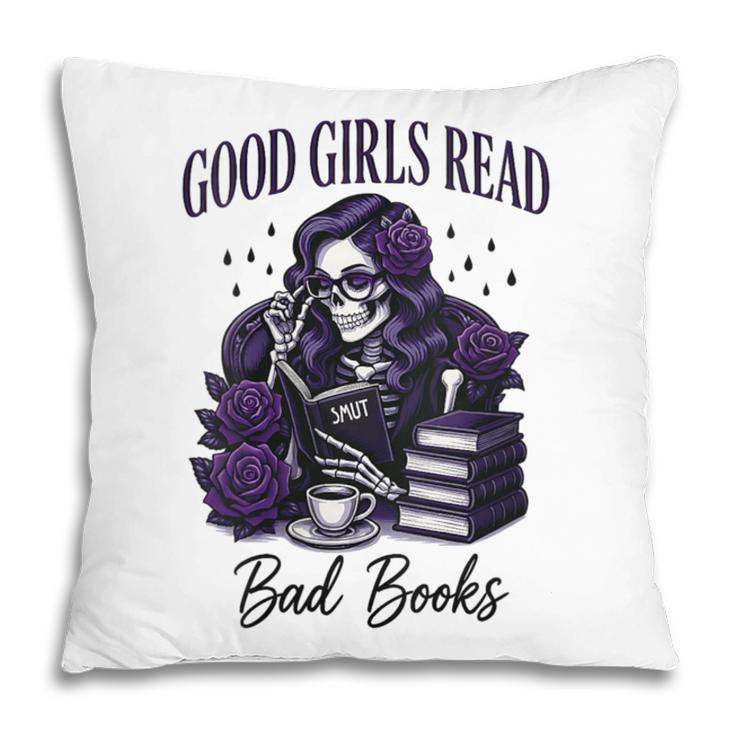 Good Girls Read Bad Books Sarcastic Skeleton Goth Skull Pillowcase
