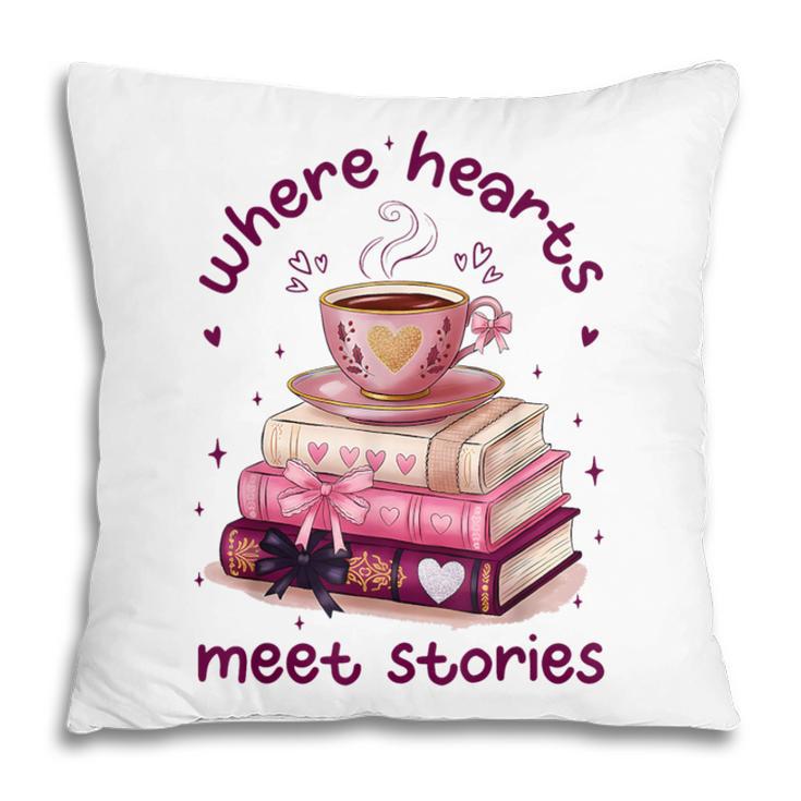Where Hearts Groovy Meet Stories Coffee Books Valentines Day Pillowcase