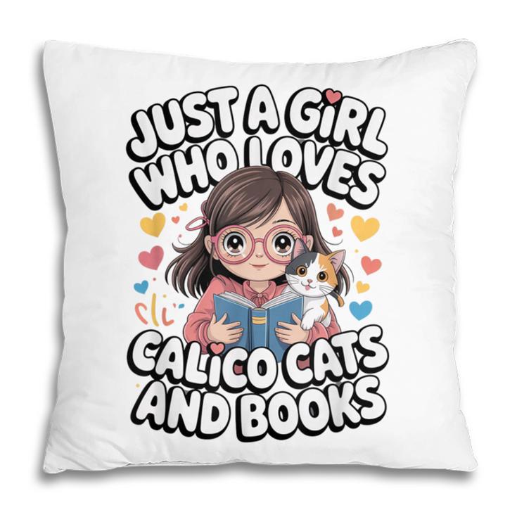 Kawaii Cat And Books Just A Girl Who Loves Both Pillowcase