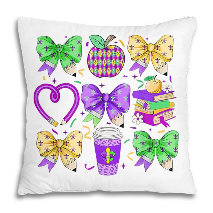 Mardi Gras Teacher Coquette Bow Pencil Apple Book Women Girl Pillowcase