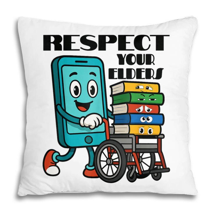 Respect Elders Cellphone Pushing Books In a Wheelchair Pillowcase Respect Elders Cellphone Pushing Books In a Wheelchair Pillowcase