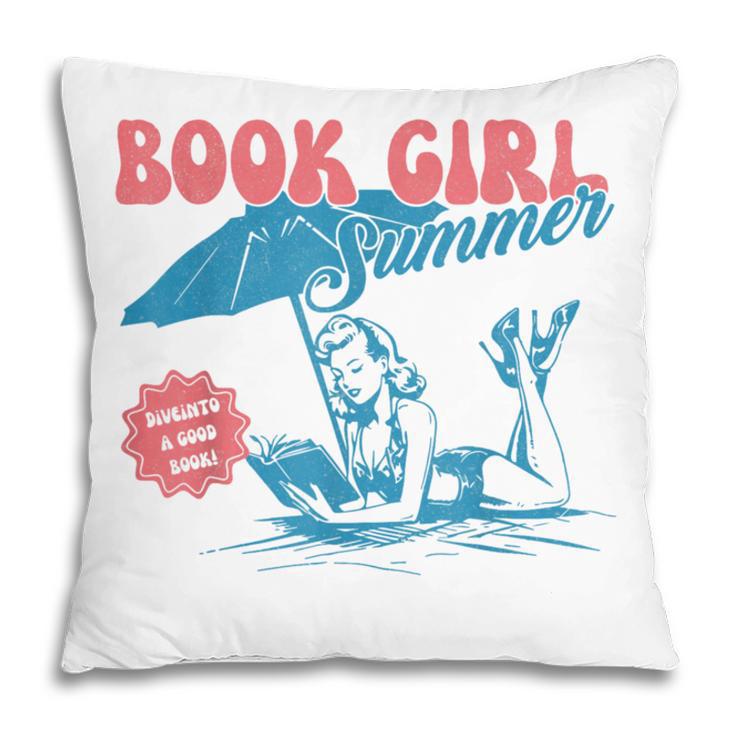 Retro Book Girl Summer Beach Vacation For Book Lover Pillowcase