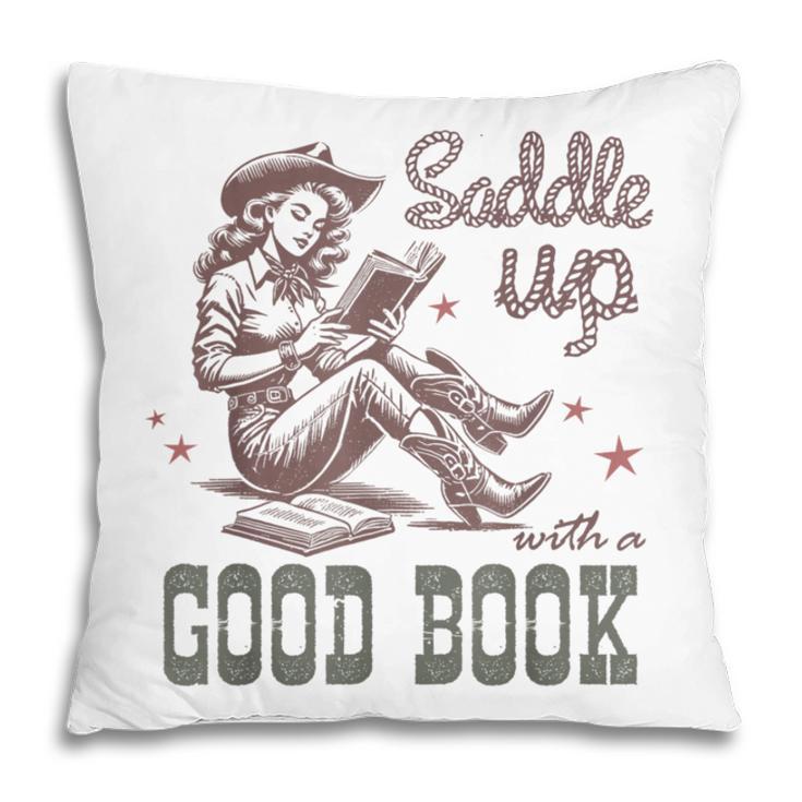 Retro Cowgirl ReadingTee Saddle Up With A Good Book Western Pillowcase
