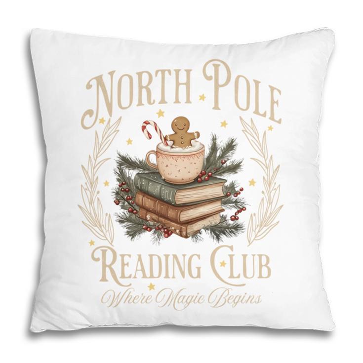 Retro North Pole Reading Club Hot Cocoa Book Lovers Xmas Pillowcase