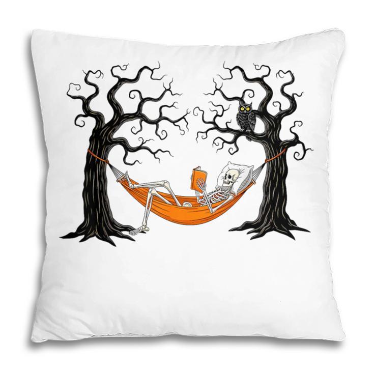 Skeleton Reading Book In Hammock Halloween Reader Pillowcase