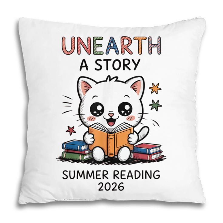 Unearth a Story Cute Kitten Summer Reading 2026 Cat Book Pillowcase