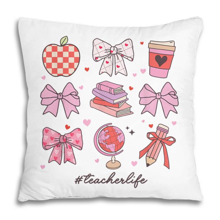 Valentine Teacher Cute Bows Apple Globe Pencil Books Art Pillowcase