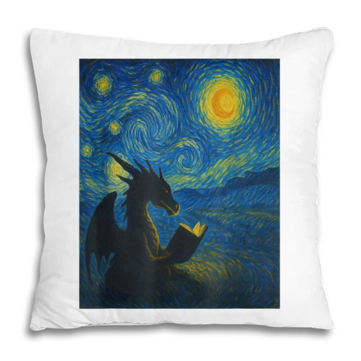 Van Gogh Starry Night Fantasy Reader Dragon Reading Book Pillowcase