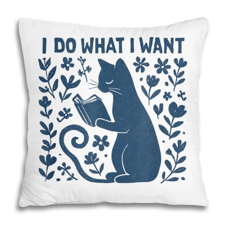 I Do What I Want Cat Reading Book Boho Flowers Vintage Pillowcase I Do What I Want Cat Reading Book Boho Flowers Vintage Pillowcase
