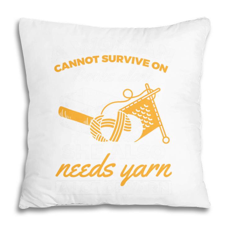 Woman Survives On Books Yarn Knitting Crochet Premium Tri-Blend Pillowcase