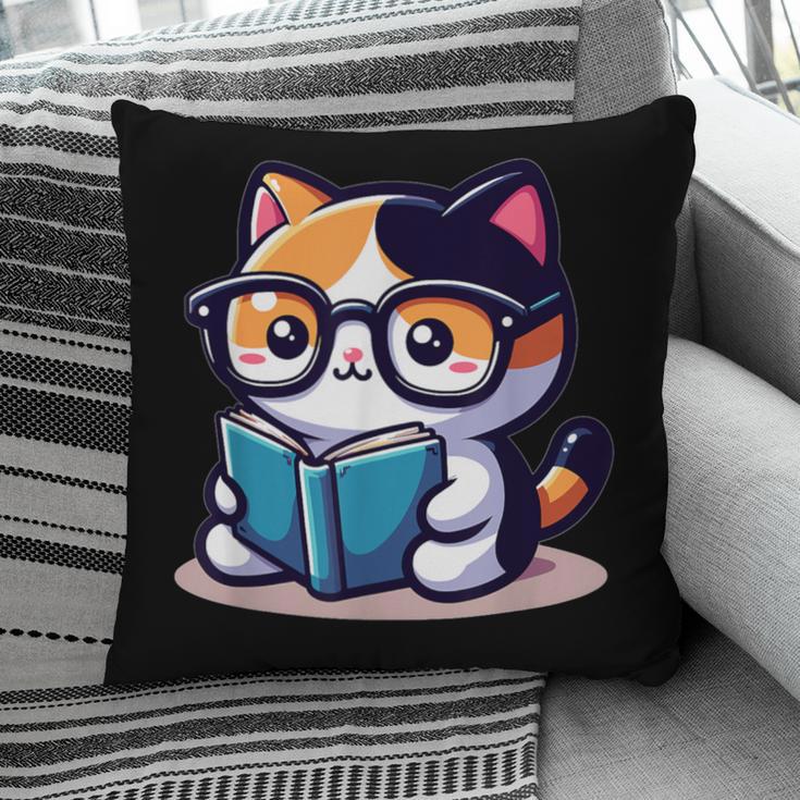 Adorable Book Lover Calico Cat With Reading Glasses Cute For Men Women Kids Pillowcase