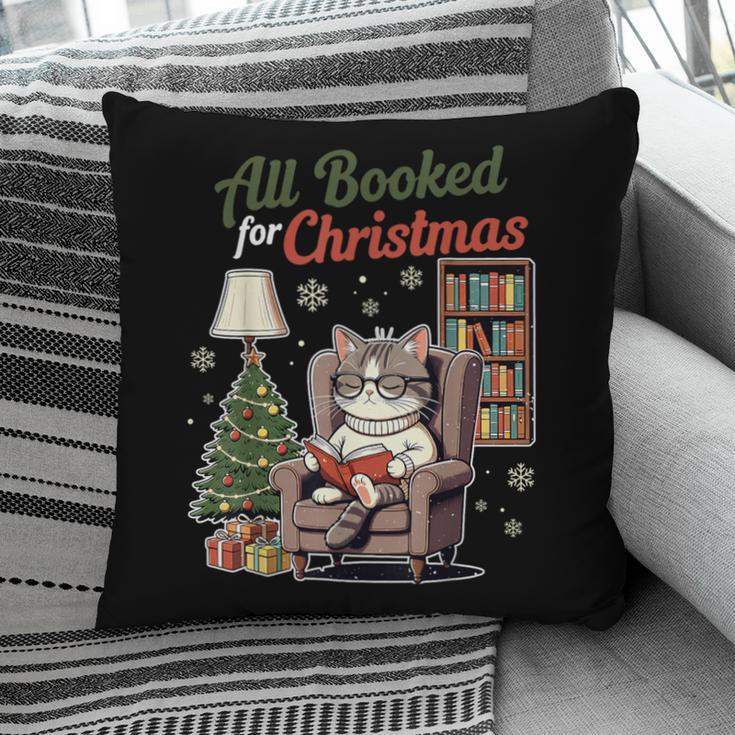 All Booked For Christmas Cute Bookish Cat Lover Pillowcase