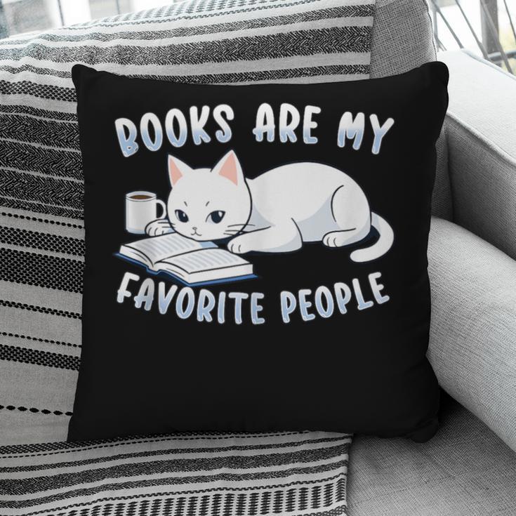 Books Are My Favorite People Cat With Coffee Mug Book Lovers Pillowcase
