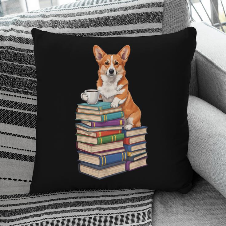 Bookworm Corgi Reading Books Drinking Coffee Dog Lover Pillowcase