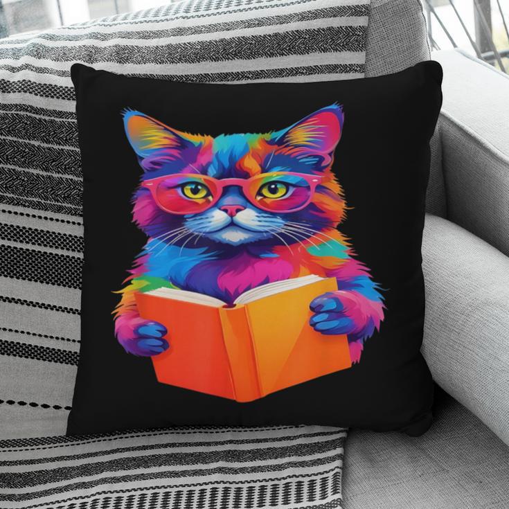 Cat Book Shirt Colorful Cat Reading Book Pillowcase