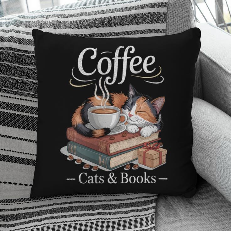 Coffee Cats And Books Cozy Calico Reader Love Cute Cat Pillowcase