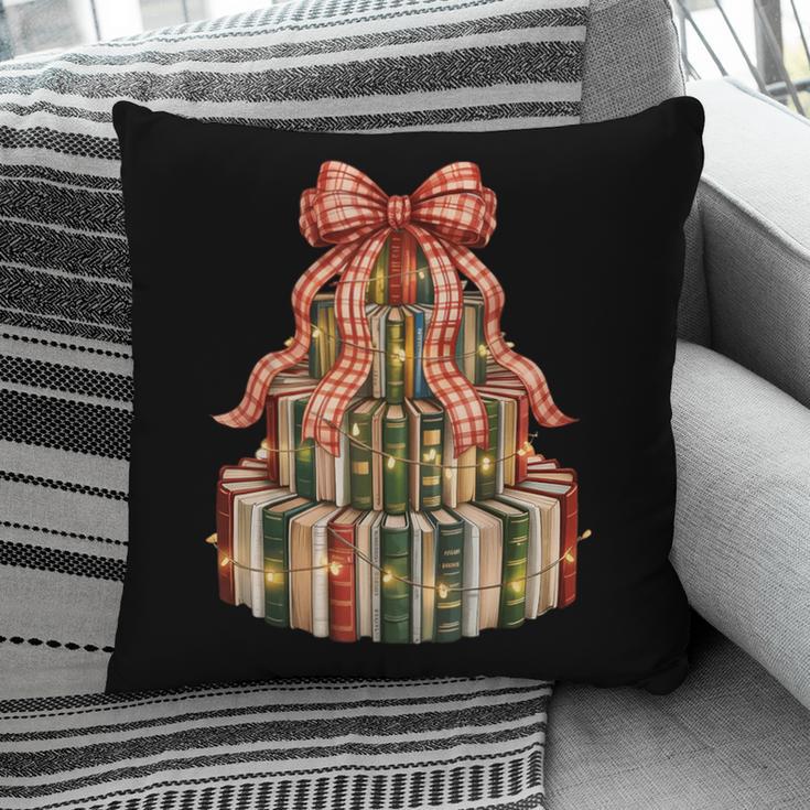 Coquette Christmas Book Tree Xmas Lights Librarian Teacher Pillowcase
